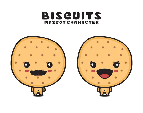 Cute Biscuits Mascot Snack Cartoon Illustration Isolated White Background — Stockvektor