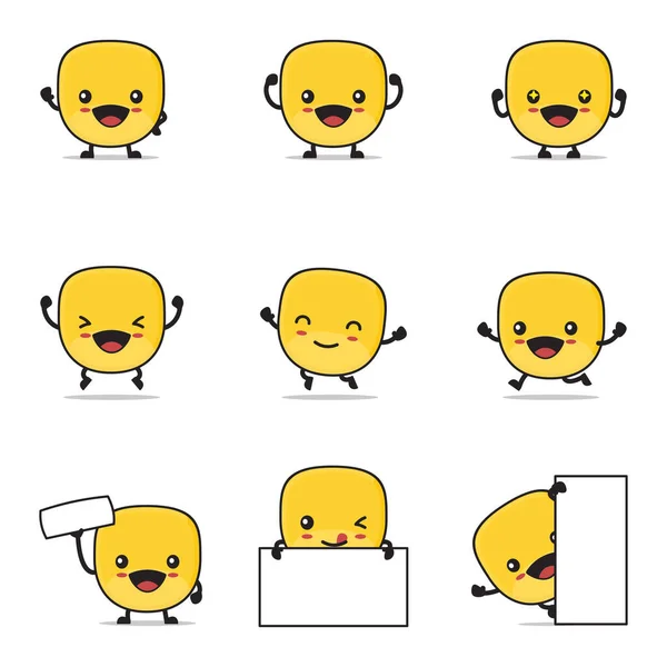 Cute Corn Kernels Cartoon Happy Facial Expressions Different Poses Isolated — стоковый вектор