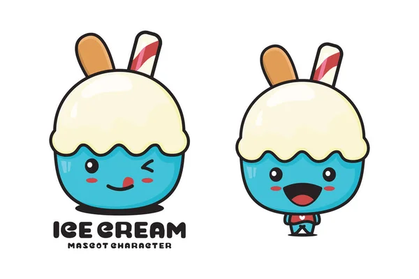 Cute Ice Cream Mascot Isolated White Background — Vetor de Stock