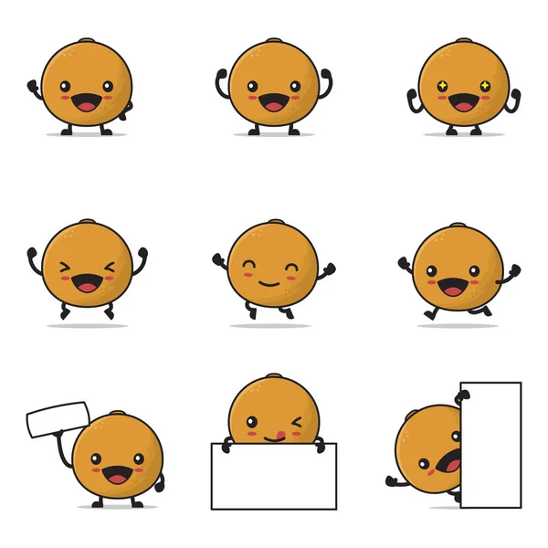 Cute Longan Fruit Cartoon Happy Facial Expressions Different Poses Isolated — Image vectorielle