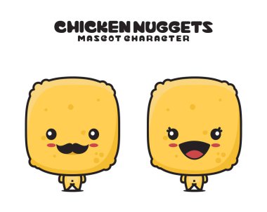 cute chicken nuggets mascot, food cartoon illustration, isolated on white background