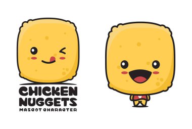 cute chicken nuggets mascot, food cartoon illustration, suitable for logos, packaging labels, stickers, etc.