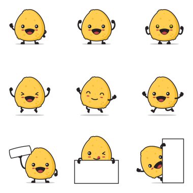 cute coxinha cartoon, brazil fried chicken food cartoon illustration. with happy facial expressions and different poses, isolated on a white background