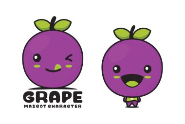 Şirin üzüm maskotu, meyve vektör çizimi, logolar, ambalaj etiketleri, çıkartmalar vs. için uygun.