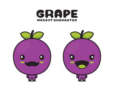 Şirin üzüm maskotu, meyve vektörü çizimi, beyaz arka planda izole edilmiş.