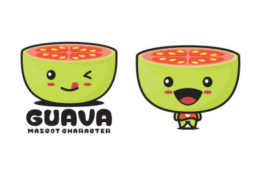 guava çizgi film maskotu, meyve vektör çizimi, logolar, ambalaj etiketleri, çıkartmalar vs. için uygun.