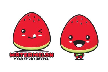 Şirin karpuz maskotu, meyve vektör çizimi, logolar, ambalaj etiketleri, çıkartmalar vs. için uygun.
