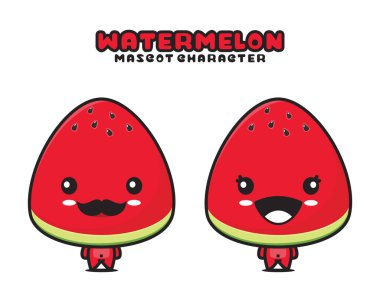 Şirin karpuz maskotu, meyve vektörü çizimi, beyaz arka planda izole edilmiş.