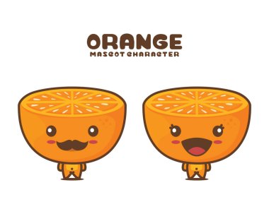 Tatlı turuncu maskot, meyve vektörü çizimi, beyaz arka planda izole edilmiş.