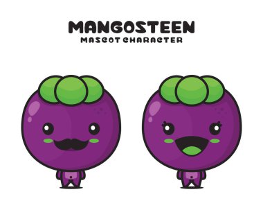 Tatlı mangosteen maskotu, meyve vektörü çizimi, beyaz arka planda izole edilmiş.