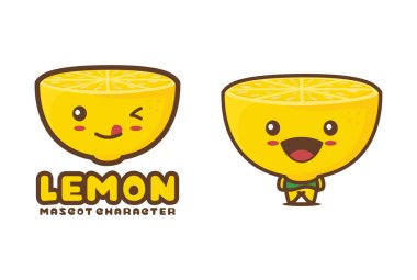 şirin limon çizgi film maskotu, meyve vektör çizimi, logolar için uygun ambalaj etiketleri, çıkartmalar, vs..