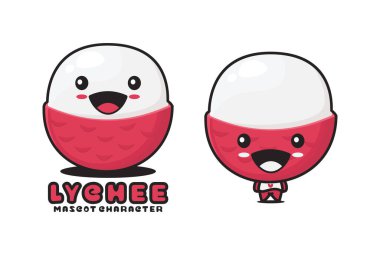 Sevimli Lychee çizgi film maskotu, meyve vektör çizimi, logolar, ambalaj etiketleri, çıkartmalar vs. için uygun.