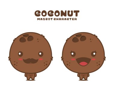 Tatlı hindistan cevizi maskotu, meyve vektörü çizimi, beyaz arka planda izole edilmiş.