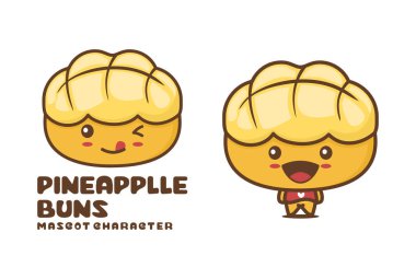 Ananas çöreği çizgi film maskotu, Hong Kong tarzı ekmek vektör çizimi, logolar, ambalaj etiketleri, çıkartmalar vs. için uygun.