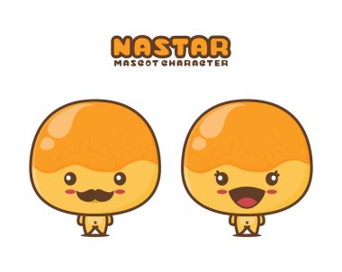 Nastar çizgi film maskotu. Beyaz arkaplanda izole edilmiş Endonezya geleneksel çerez vektör ilüstrasyonu