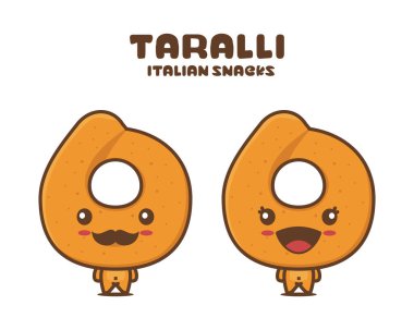 Komik taralli çizgi film maskotu, İtalyan geleneksel ekmek vektör çizimi, beyaz arka planda izole edilmiş.