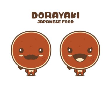Dorayaki krep maskotu, geleneksel Japon tatlı vektör çizimi, beyaz arka planda izole edilmiş.