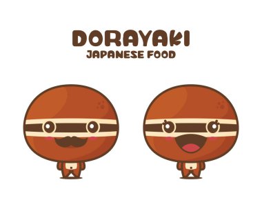 Tatlı dorayaki krep maskotu, geleneksel Japon tatlı vektör çizimi, beyaz arka planda izole edilmiş.