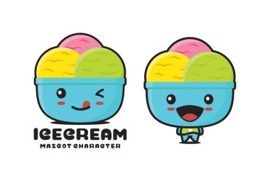 Logolar, ambalaj etiketleri, çıkartmalar vs. için uygun tatlı çizgi film maskotu resimli dondurma kasesi..