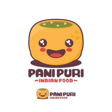 Sevimli panipuri çizgi filmi. Hint sokak yemekleri çizimi, logolar, baskılar, etiketler, ambalajlar, çıkartmalar, vs..