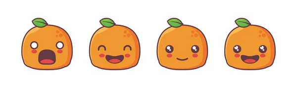 Πορτοκαλί Φρούτα Απεικόνιση Κινουμένων Σχεδίων Διαφορετικές Εκφράσεις Προσώπου Κατάλληλο Για — Διανυσματικό Αρχείο