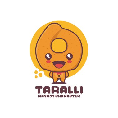 Tatlı maskot Taralli. İtalyan geleneksel abur cuburları vektör illüstrasyonu, logolar, baskılar, etiketler, vs..