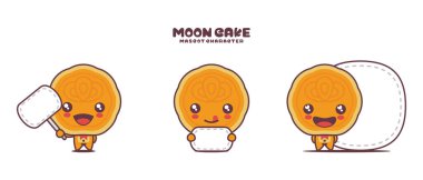 Beyaz arka planda izole edilmiş, boş pankartı olan vektör ay pastası maskotu..