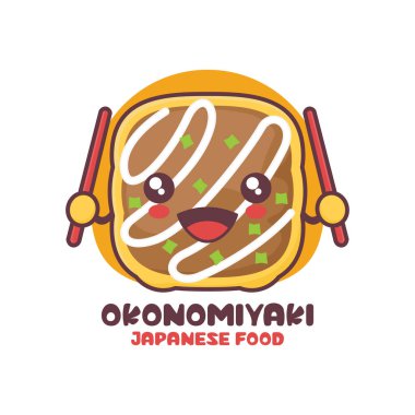 Vektör okonomiyaki çizgi film maskotu, Japon yemek illüstrasyonu, logolar, baskılar, etiketler, etiketler, vs..
