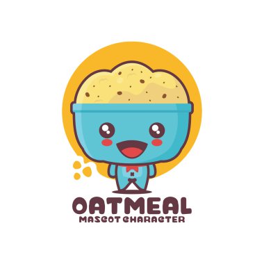 Vektör yulaf ezmesi çizgi film maskotu, logolar, baskılar, etiketler, etiketler, vs. için uygun, beyaz arka planda izole edilmiş..