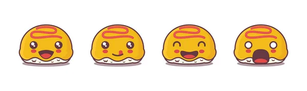 病媒Omurice漫画吉祥物 日本食品插图 具有不同的面部表情 适用于图标 印刷品 贴纸等 — 图库矢量图片