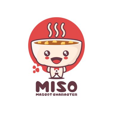 Vektör miso çorbası maskotu, logolar, baskılar, etiketler, etiketler, vs. için uygun, beyaz arka planda izole edilmiş..