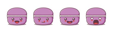 Farklı yüz ifadeleri olan vektör macarons çizgi film maskotu. Simgeler, logolar, menüler, baskılar, etiketler, vs. için uygun.