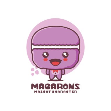 Vektör macarons çizgi film maskotu, logolar, baskılar, etiketler, etiketler, vs. için uygun, beyaz arka planda izole edilmiş..