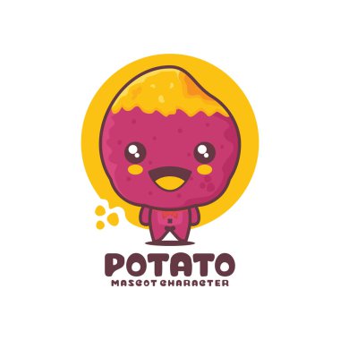 vektör tatlı patates çizgi film maskotu, logolar, baskılar, etiketler, etiketler, vs. için uygun, beyaz arka planda izole edilmiş.