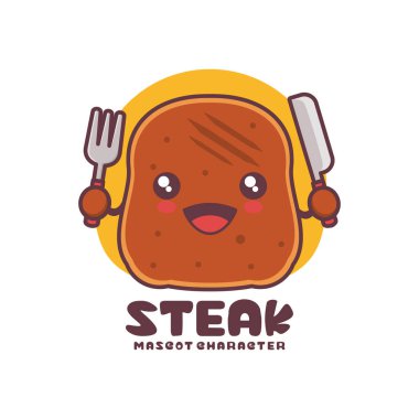Vektör biftek karikatür maskotu, logolar, baskılar, etiketler, vs..