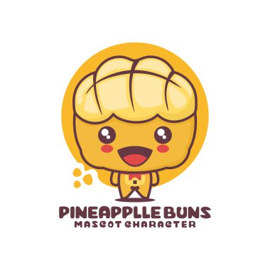 vektör ananas çöreği çizgi film maskotu, Hong Kong tarzı ekmek illüstrasyonu, logolar, baskılar, etiketler, etiketler, vs. için uygun, beyaz arka planda izole edilmiş..