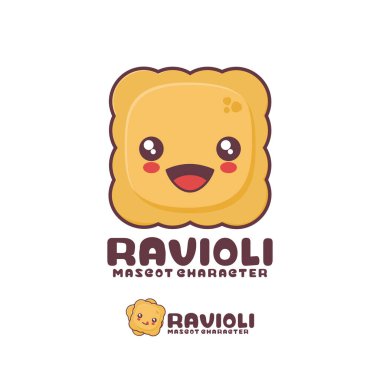 vektör ravioli çizgi film maskotu, İtalyan yemek illüstrasyonu, logolar, baskılar, etiketler, vs..