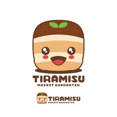 vektör tiramisu çizgi film maskotu, İtalyan tatlı illüstrasyonu, logolar, baskılar, etiketler, vs..