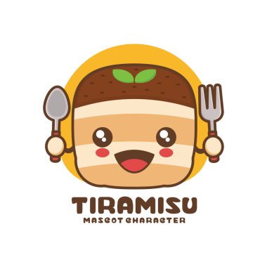 vektör tiramisu çizgi film maskotu, İtalyan tatlı illüstrasyonu, logolar, baskılar, etiketler, vs..