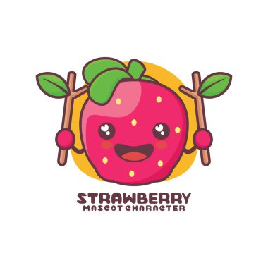 Çilek çizgi film maskotu vektörü, logolar, baskılar, çıkartmalar vs..