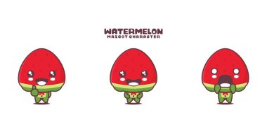 vektör karpuz çizgi film maskotu, farklı ifadelerle, beyaz bir arkaplanda izole edilmiş..