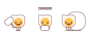 Beyaz arka planda izole edilmiş, boş pankartlı yumurta çizgi film maskotu..