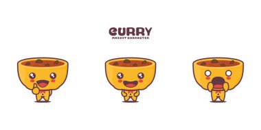 Vektör köri çizgi film maskotu, farklı ifadelerle, beyaz arka planda izole edilmiş..