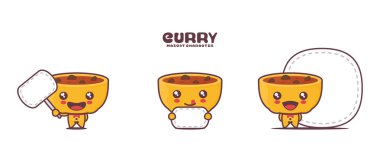 Beyaz arka planda izole edilmiş, boş pankartı olan körili vektör maskot..