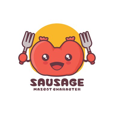 Vektör sosis maskotu, logolar, baskılar, çıkartmalar vs. için uygun, beyaz arka planda izole edilmiş..