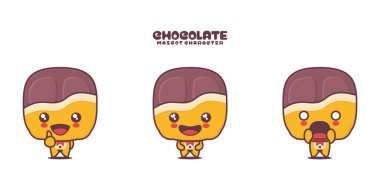 Farklı ifadelere sahip, beyaz bir arkaplanda izole edilmiş çikolata çizgi film maskotu..