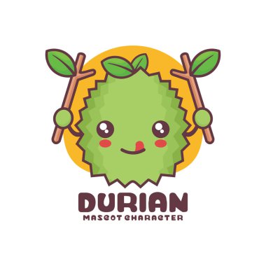 Vektör Durian meyve karikatür maskotu, logolar, baskılar, çıkartmalar, vs. için uygun, beyaz arka planda izole edilmiş.