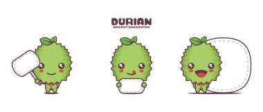 Beyaz arka planda izole edilmiş, boş pankartı olan Durian meyve çizgi film maskotu..