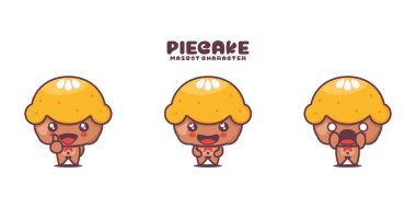 Farklı ifadelerle, beyaz bir arkaplanda izole edilmiş vektör pastası çizgi film maskotu..