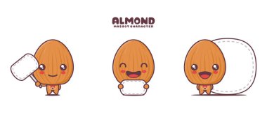 Beyaz arka planda izole edilmiş, boş pankartlı, vektör badem maskot..